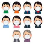 マスクをつけている人たち老若男女